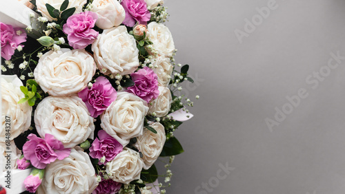 Beautiful spring bouquet with pink and white tender flowers 