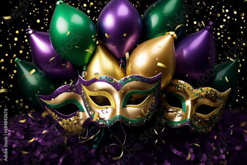 Mardi Gras mask, balloons and sparkles © Canvas Alchemy