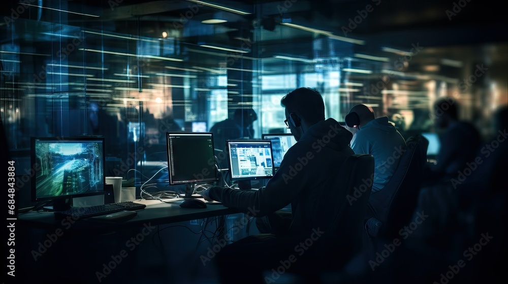 Blurred background of computer room and people Blurred background of computer room and people