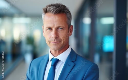 Confident investor in front of an office