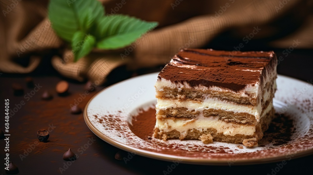 slice of tiramisu is delicious and mouth-watering on the cooking table, food photography slice of tiramisu is delicious and mouth-watering on the cooking table, food photography