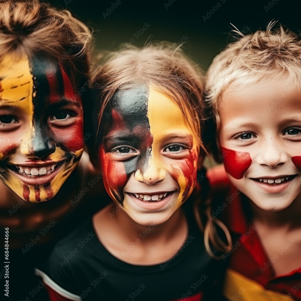 HAPPY CHILD WITH FACE PAINTED WITH FLAG HAPPY CHILD WITH FACE PAINTED WITH FLAG