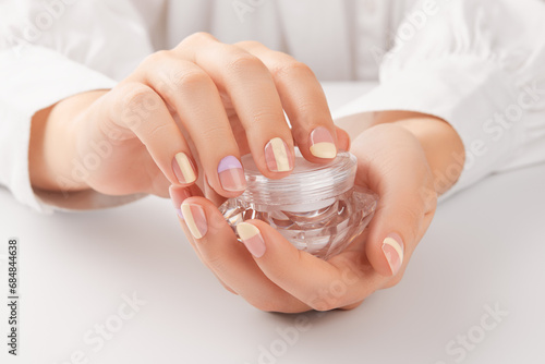 Beautyspa body care concept. Trendy minimal spring summer nail design photo