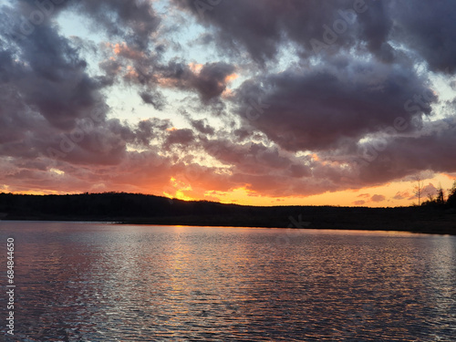 orange sunset over the lake