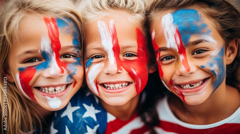 HAPPY CHILD WITH FACE PAINTED WITH FLAG HAPPY CHILD WITH FACE PAINTED WITH FLAG