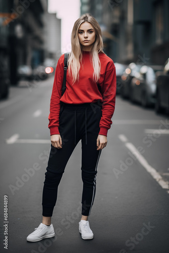 Sportive young woman standing in an urban street