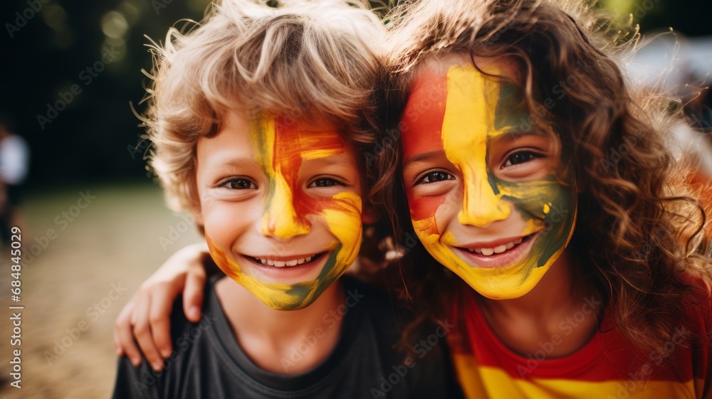 HAPPY CHILD WITH FACE PAINTED WITH FLAG HAPPY CHILD WITH FACE PAINTED WITH FLAG