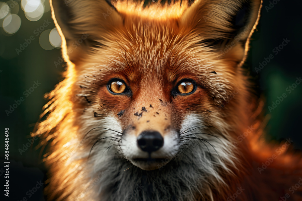 Obraz premium Wild fox portrait in nature, front view, animal wildlife