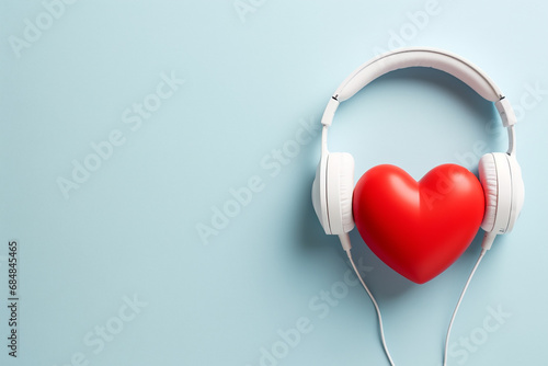 Headphones and Heart Concept for Love Listening to Music - Romantic Audio Experience - Created with Generative AI Tools © ThePixelCraft