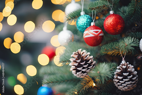 A christmas tree with ornaments hanging from it