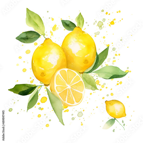 lemon with leaves on white background
