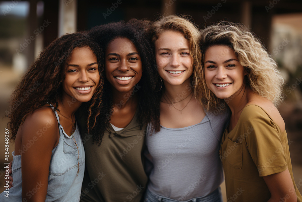 friendship of different nations, together diverse cultures, traditions, values, shared humanity, cooperation, respect , multiethnic friends young beautiful, team group smiling friends.