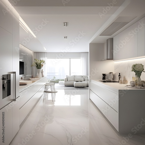 Scandinavian interior Kitchen with White color theme © ABDULRAHMAN