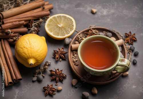 Cup of tea  cinnamon  lemon