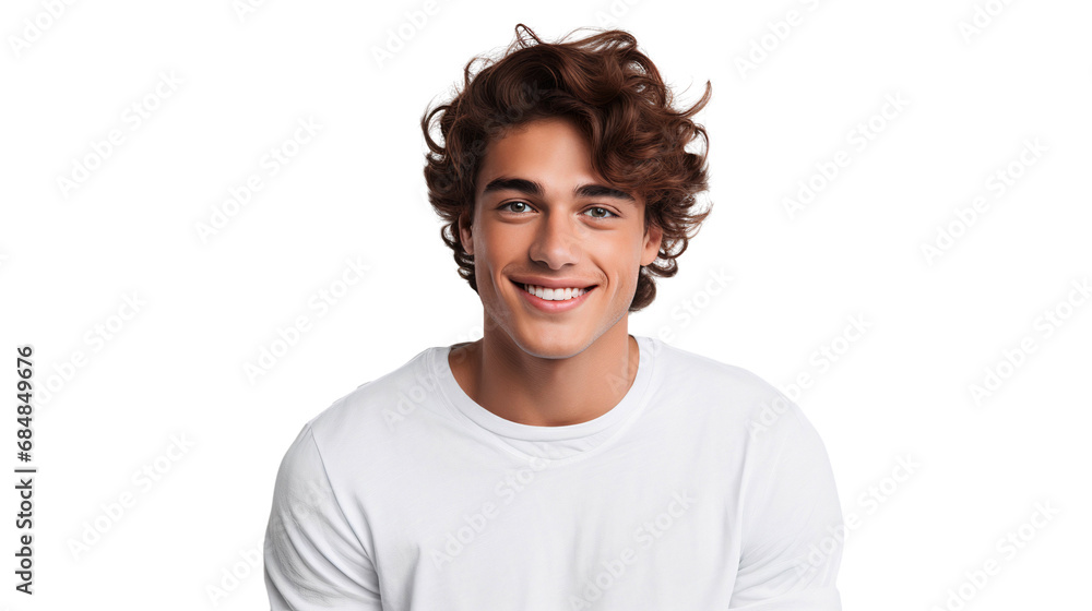 A young handsome man with a happy face smiling and looking at the camera, isolated on transparent background A young handsome man with a happy face smiling and looking at the camera, isolated on transparent background