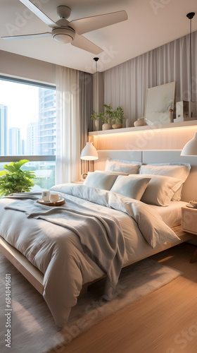 Scandinavian interior Master Bedroom with Light Blue color theme