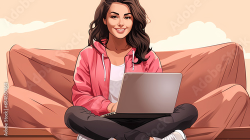 Woman working with laptop o...