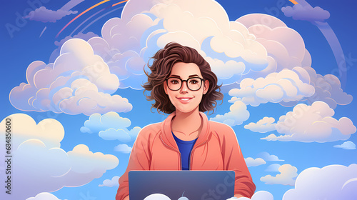Woman working with laptop o...