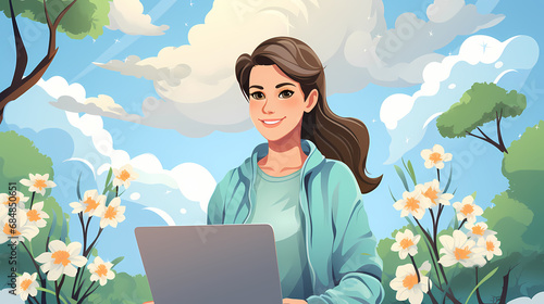 Woman working with laptop o...