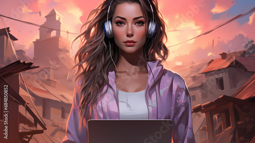 Woman working with laptop o...