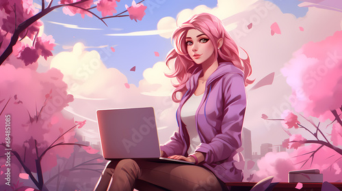 Woman working with laptop o...