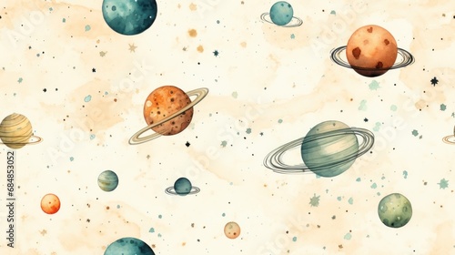 Unique Handpainted Watercolor Seamless Pattern of Astronomy Instruments AI Generated