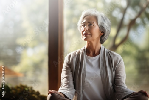 Energetic Senior Woman Practicing Relaxation and Enjoying a Peaceful Day at Home