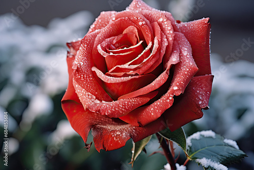 A red rose with water droplets on it created with generative AI technology