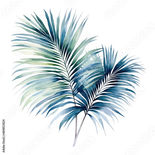 Beautiful vector image with nice watercolor palm leaves on white background Generative AI