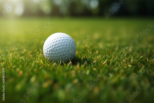 Dynamic Close-Up of Golf Ball on Tee with Beautifully Blurred Green Bokeh Background