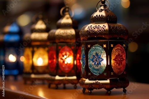 Festive Ramadan Lanterns. Intricate designs, vibrant patterns, and joyful anticipation photo