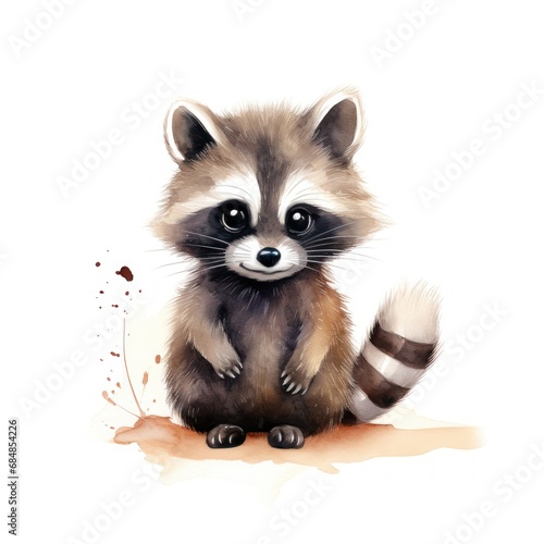 Cute watercolor raccoon isolated on white background. illustration. Generative AI