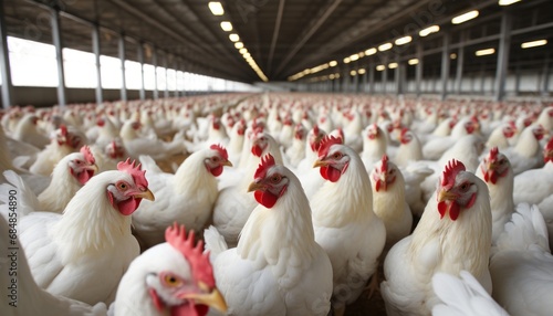 Giant ecological chicken in domestic farm among factory chickens   high quality 16k image. photo