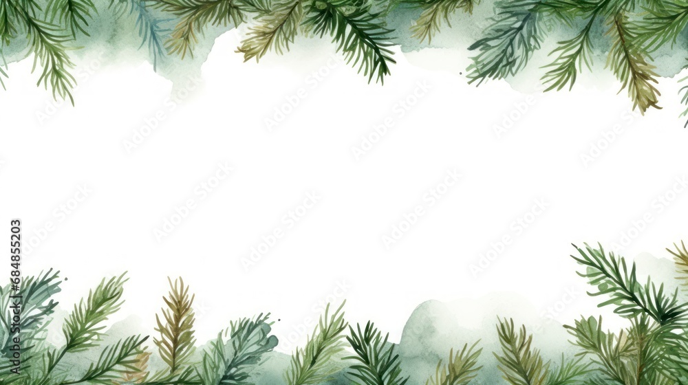 Watercolor Christmas background with fir branches. Hand painted watercolor illustration. Generative AI