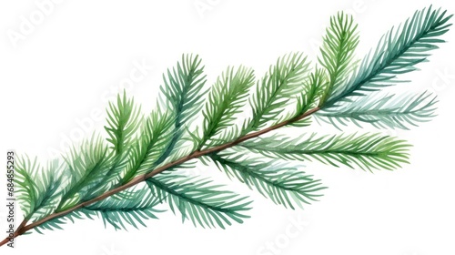 Watercolor spruce branch isolated on white background. illustration. Generative AI