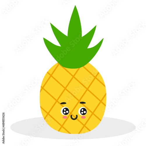Cute pineapple cartoon character isolated on white background