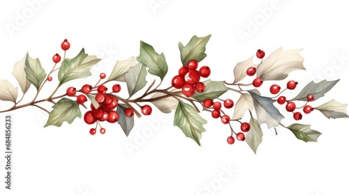 Beautiful Floral Christmas Illustration with Hand-Drawn Watercolor Winter Holly Branches AI Generated