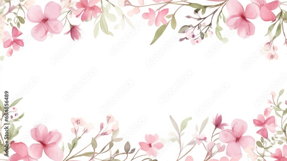 Romantic Floral Frames with Hand-Painted Delicate Leaves and Pink Flowers AI Generated