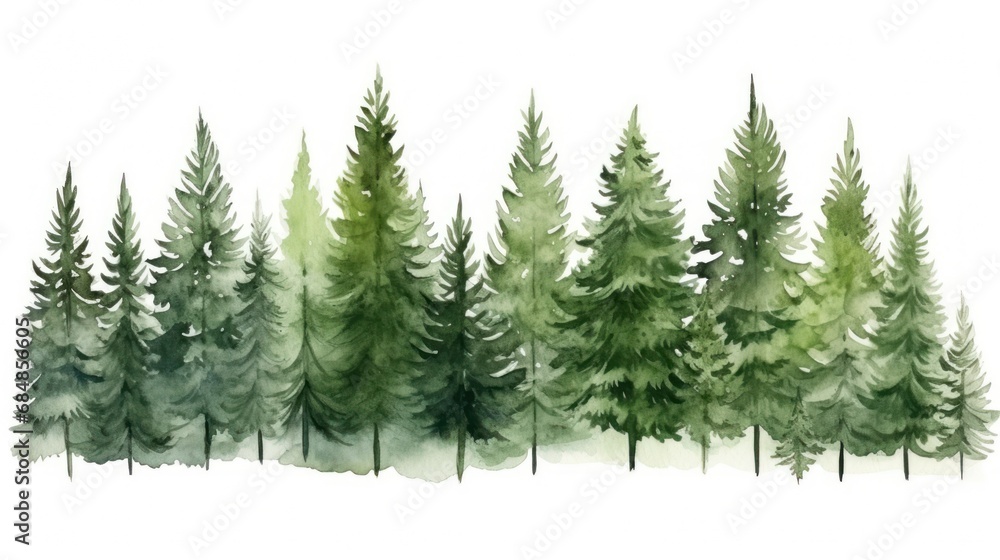 Evergreen Trees: Watercolor Hand Painted Stains AI Generated