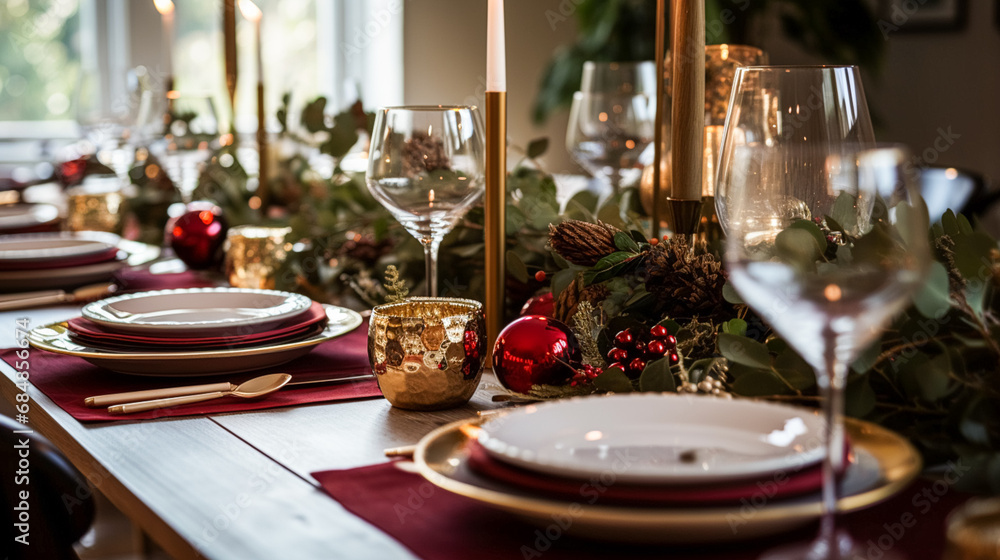 Table decor, holiday tablescape and formal dinner table setting for Christmas, holidays and event celebration, English country decoration and home styling Table decor, holiday tablescape and formal dinner table setting for Christmas, holidays and event celebration, English country decoration and home styling