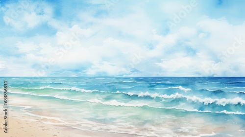 Watercolor Hand Painted Textured Beach Background AI Generated
