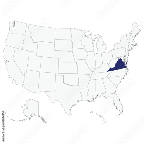 State of Virginia  VA. USA map