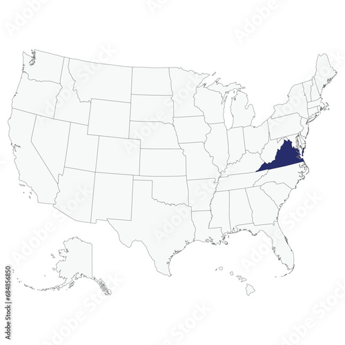 State of Virginia, VA. USA map