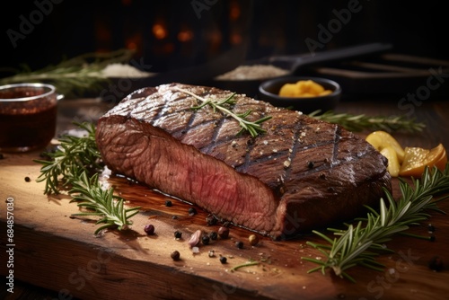 Succulent ribeye steak slices, expertly captured in high resolution image for flavorful delight