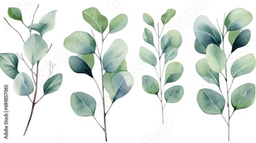 Green Eucalyptus Leaf Branches Collection for Wedding Invitation AI Generated
