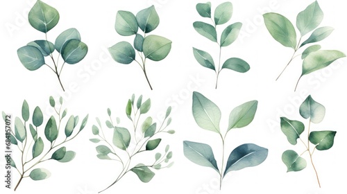 Green Eucalyptus Leaf Branches Collection for Wedding Invitation AI Generated