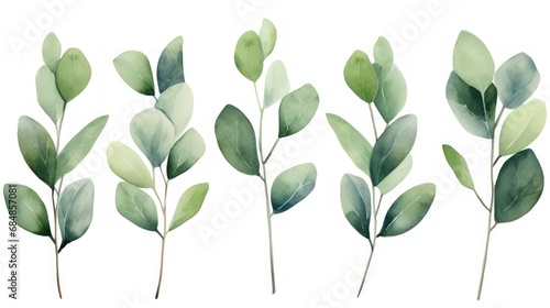 Green Leaf Brunches Watercolor Floral Illustration Collection AI Generated photo