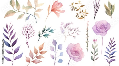 Watercolor Plants  Leaves  and Flowers Blossom AI Generated