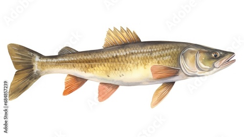 Fresh Zander or Pike Perch Fish Isolated on White Background AI Generated