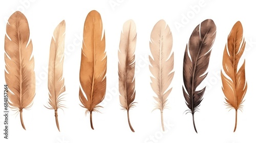 Brown Feathers Collection on White Background AI Generated © Alex